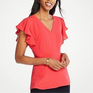 ANN TAYLOR V-Neck Flutter Sleeve Peplum Top Size M NWT